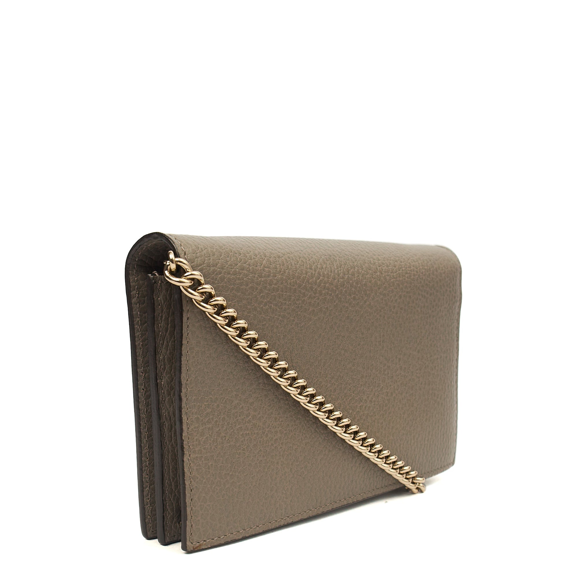 Gucci Cross Body Dollar Interlocking GG Wallet On Chain in Grey, Leather — Side View