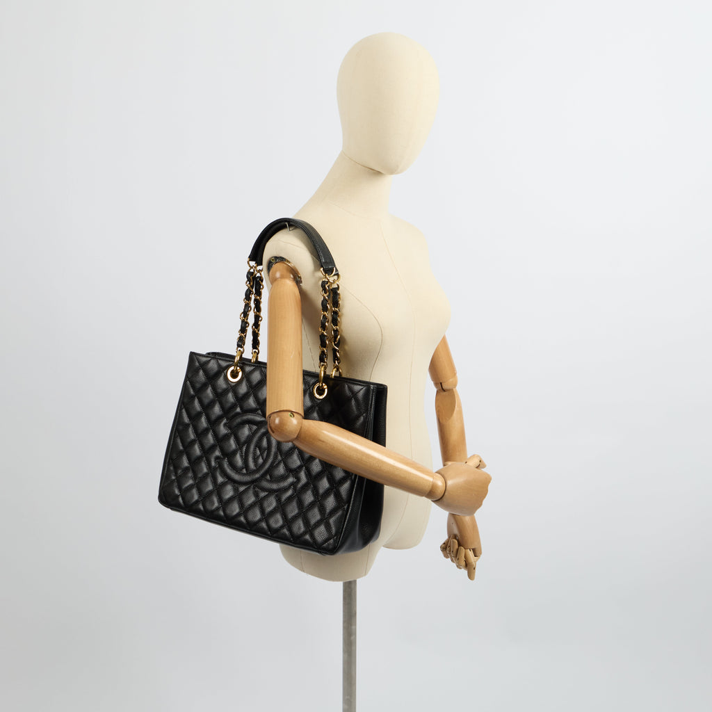 Chanel Tote Grand Shopping Tote in Black, Caviar Leather — Side View