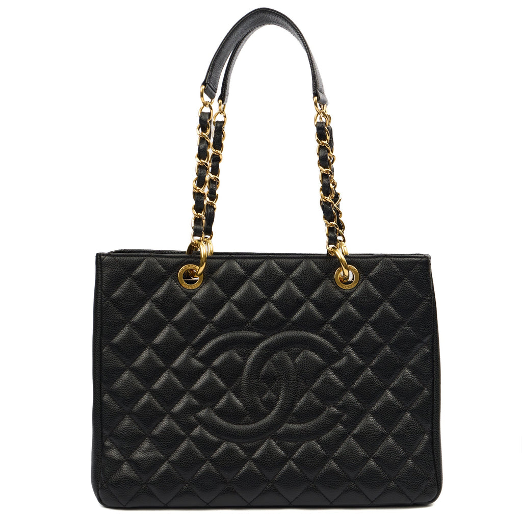 Chanel Tote Grand Shopping Tote in Black, Caviar Leather — Front View