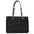 Chanel Tote Grand Shopping Tote in Black, Caviar Leather — Front View