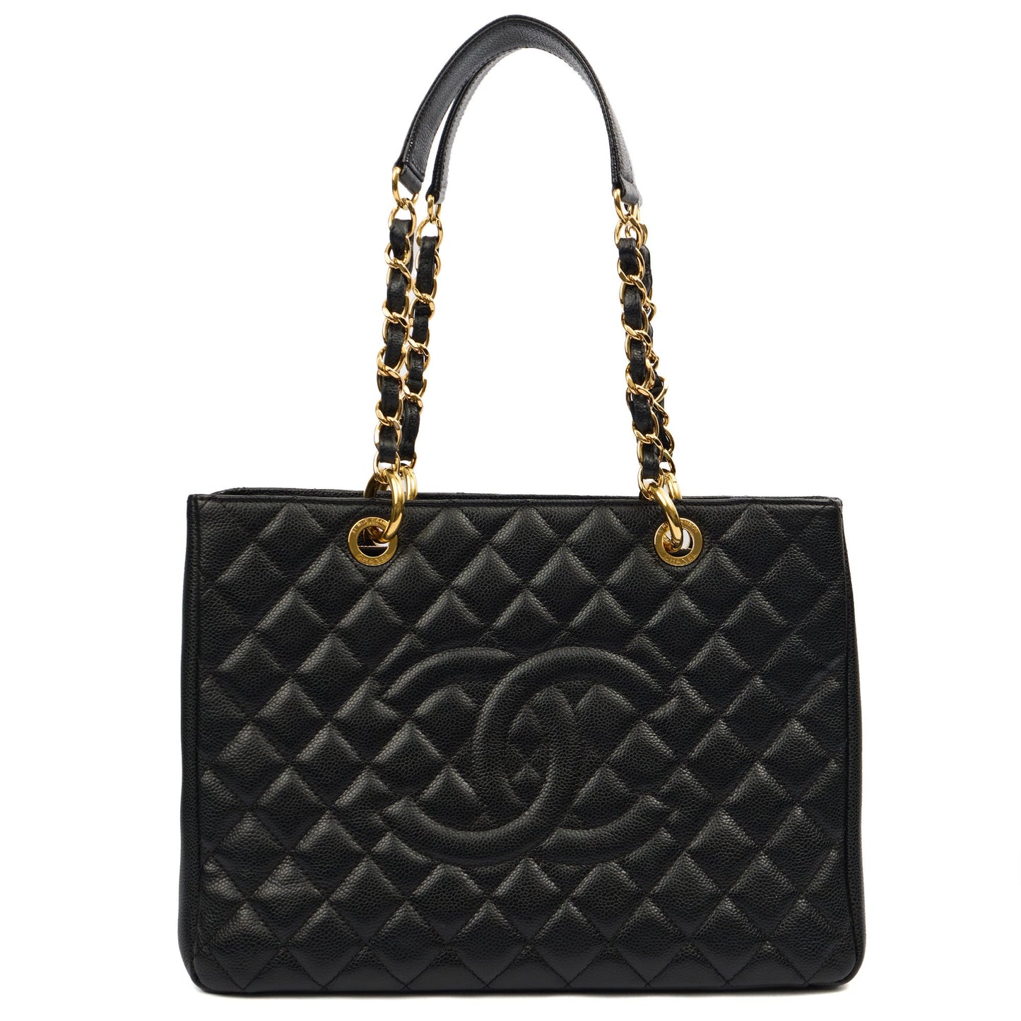 Chanel Tote Grand Shopping Tote in Black, Caviar Leather — Front View