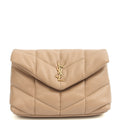 Saint Laurent Cosmetic Bag Puffer Pouch - Small in Neutral, Leather — Front View