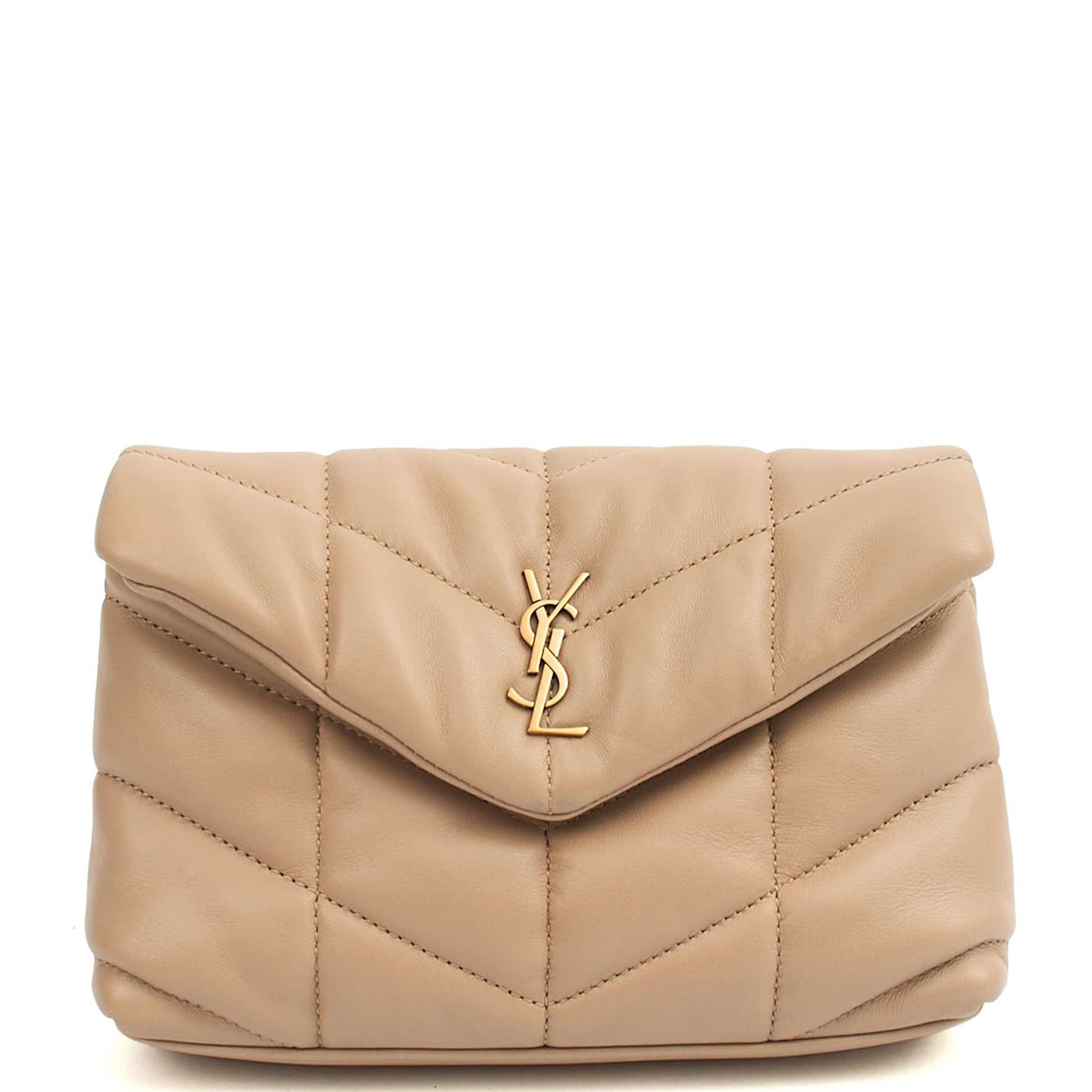 Saint Laurent Cosmetic Bag Puffer Pouch - Small in Neutral, Leather — Alternate View 15