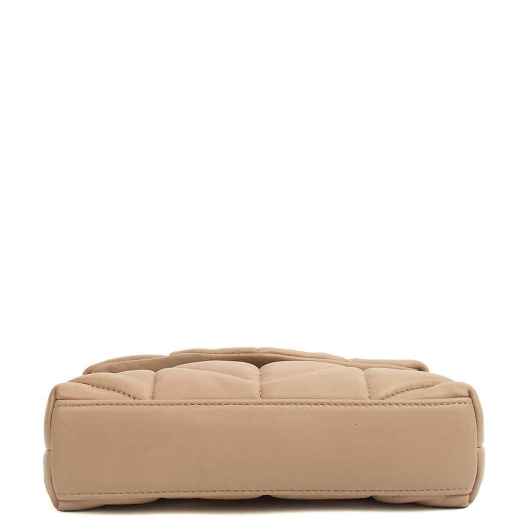 Saint Laurent Cosmetic Bag Puffer Pouch - Small in Neutral, Leather — Top View