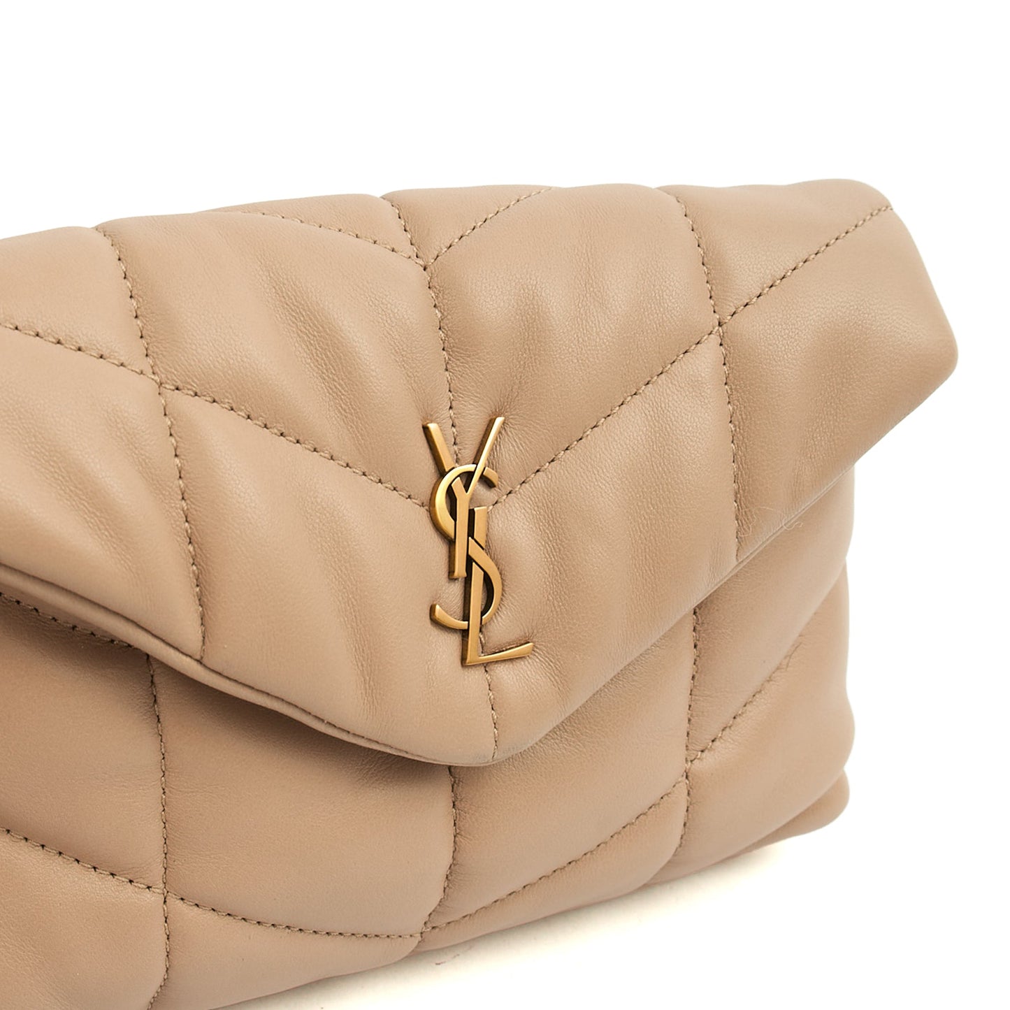 Saint Laurent Cosmetic Bag Puffer Pouch - Small in Neutral, Leather — Alternate View 19