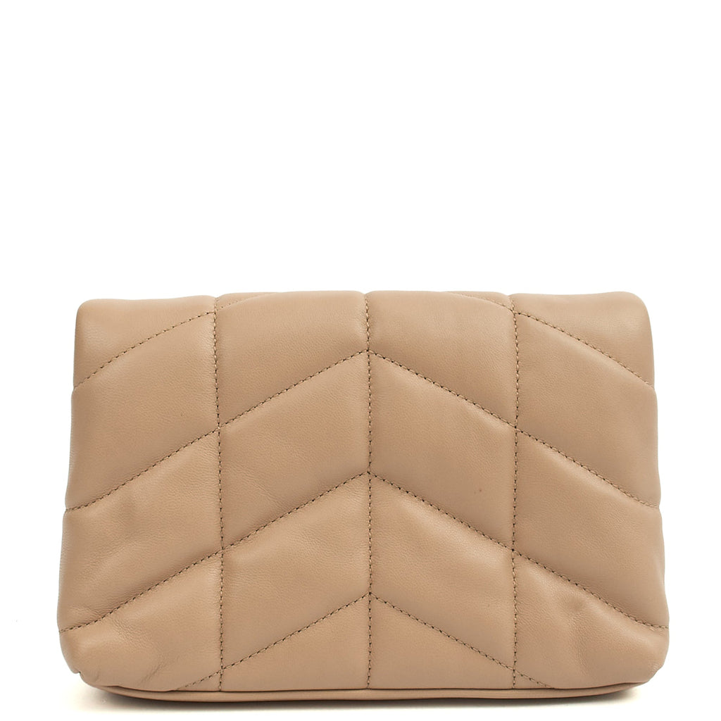 Saint Laurent Cosmetic Bag Puffer Pouch - Small in Neutral, Leather — Back View