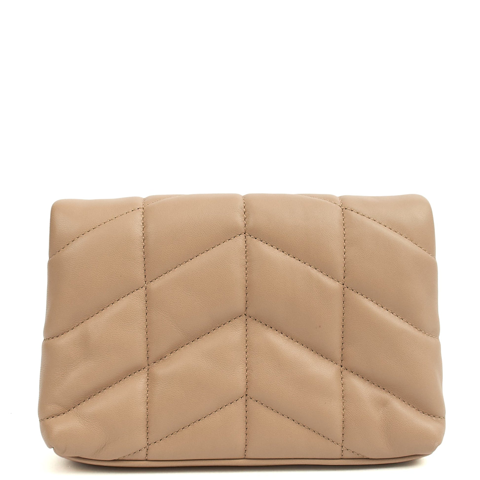 Saint Laurent Cosmetic Bag Puffer Pouch - Small in Neutral, Leather — Back View