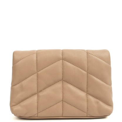 Saint Laurent Cosmetic Bag Puffer Pouch - Small in Neutral, Leather — Back View