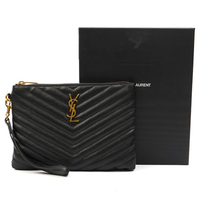 Saint Laurent Clutch Monogram Pouch A5 in Taupe, Leather — Lifestyle View
