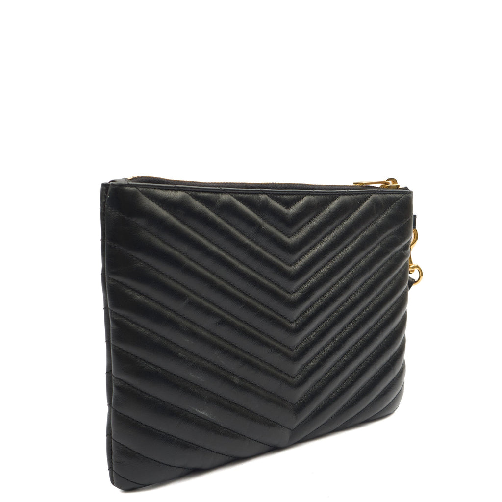 Saint Laurent Clutch Monogram Pouch A5 in Taupe, Leather — Side View