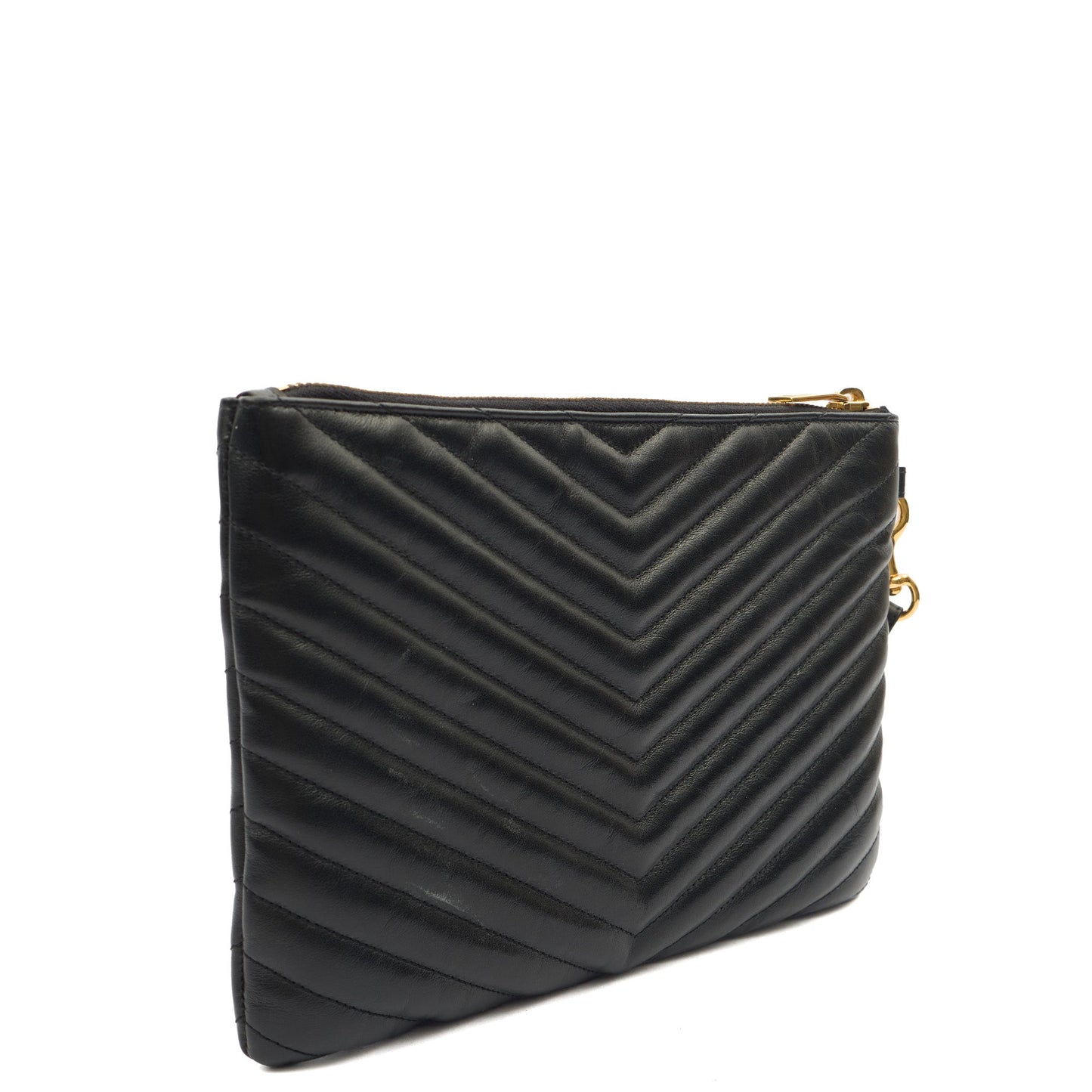Saint Laurent Clutch Monogram Pouch A5 in Taupe, Leather — Side View