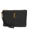 Saint Laurent Clutch Monogram Pouch A5 in Taupe, Leather — Front View