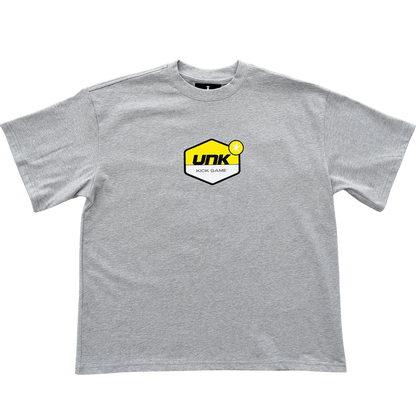 Unknown x Kick Game Tee 'Grey Yellow' — XXS — Front View