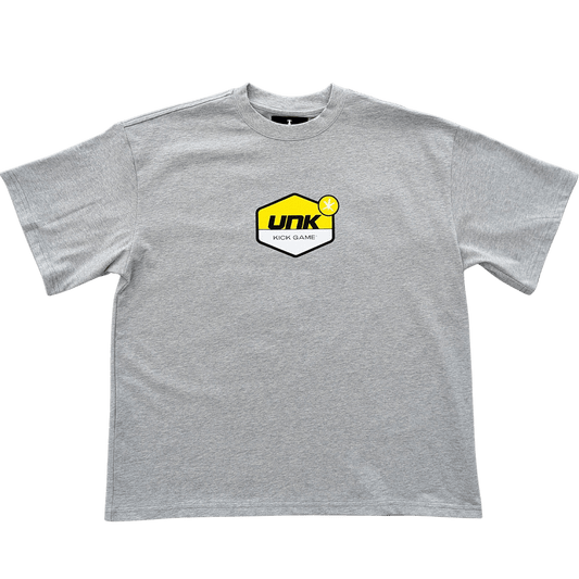 Unknown x Kick Game Tee 'Grey Yellow' — XXS — Front View