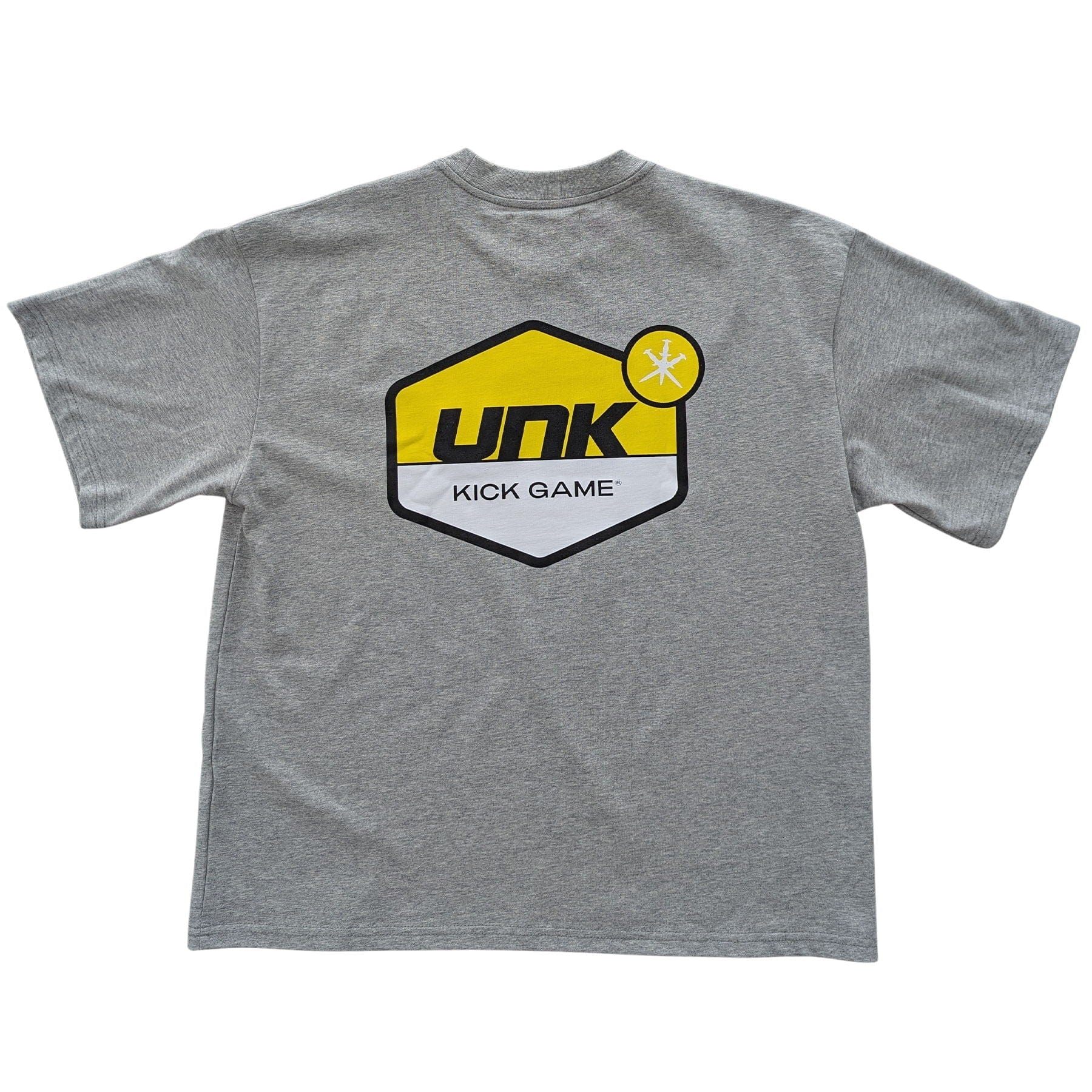 Unknown x Kick Game Tee 'Grey Yellow' — XXS — Side View