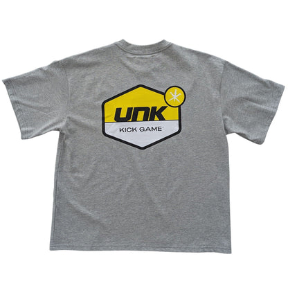 Unknown x Kick Game Tee 'Grey Yellow' — XXS — Side View