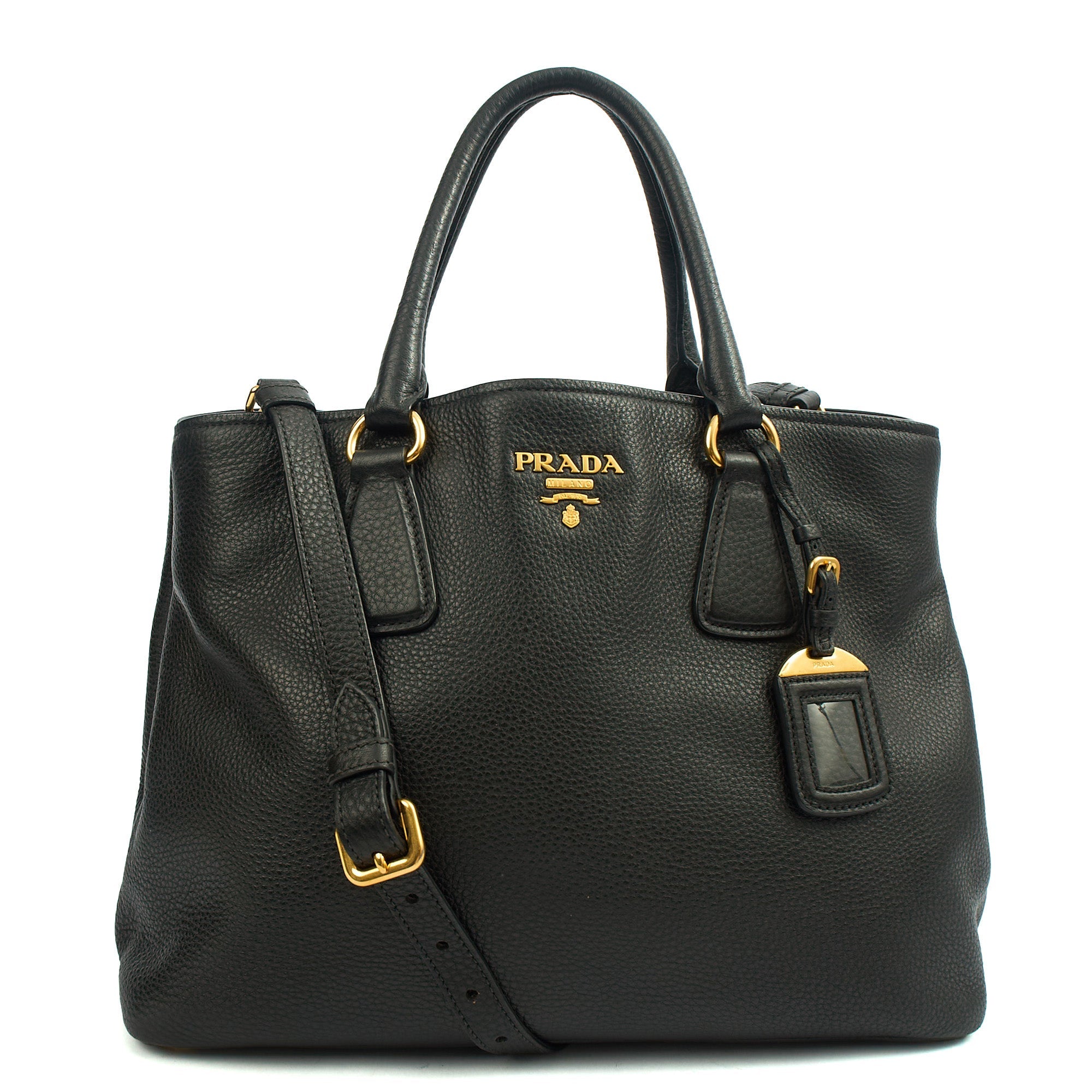 Prada Tote Vitello Daino Tote in Black, Calfskin — Front View