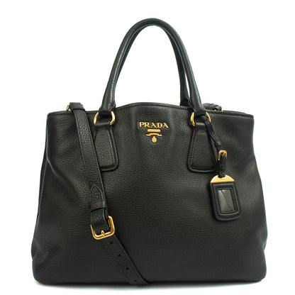 Prada Tote Vitello Daino Tote in Black, Calfskin — Front View
