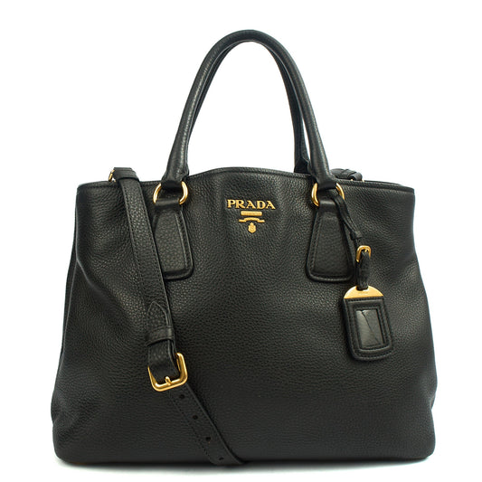 Prada Tote Vitello Daino Tote in Black, Calfskin — Front View