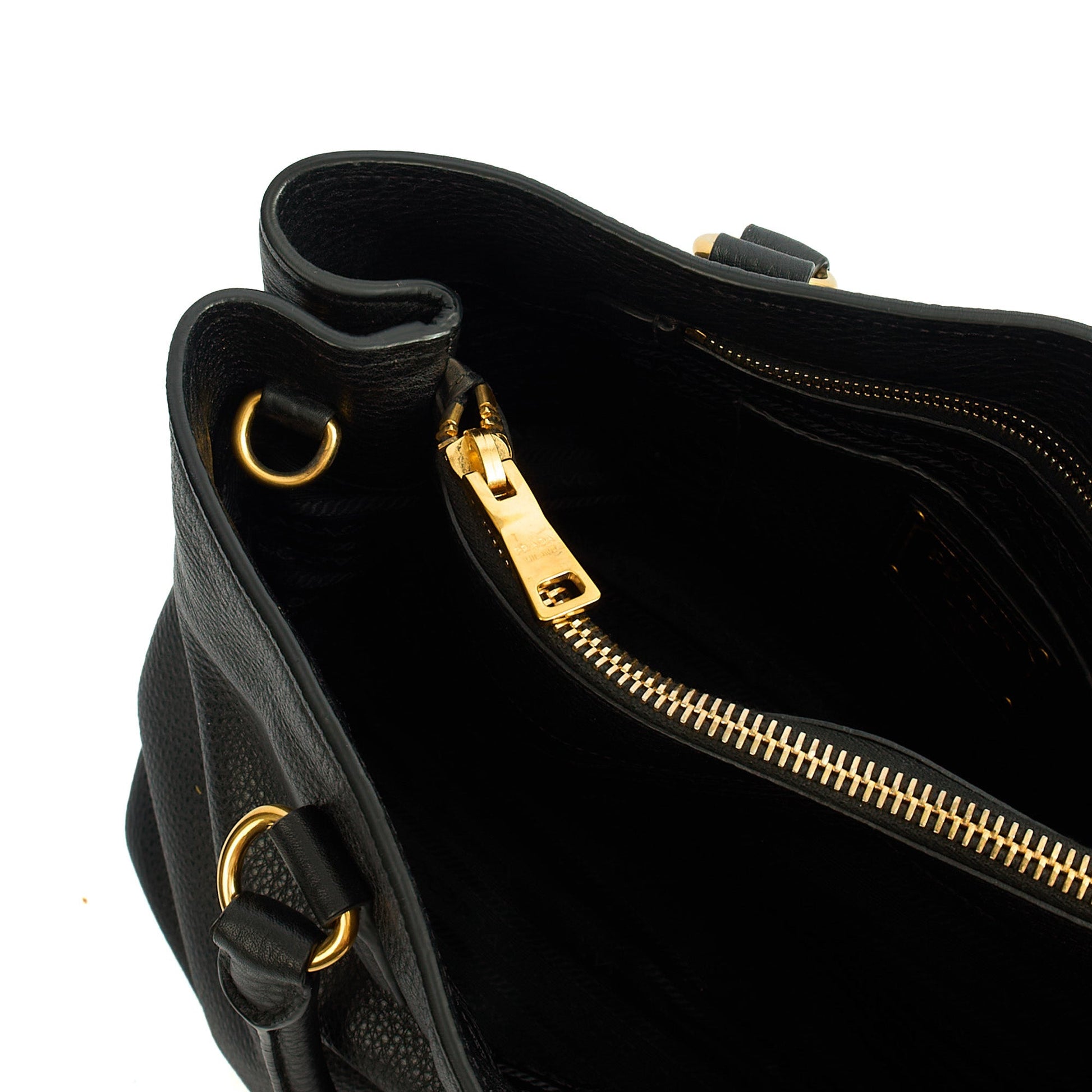 Prada Tote Vitello Daino Tote in Black, Calfskin — Detail View