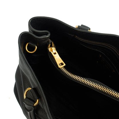 Prada Tote Vitello Daino Tote in Black, Calfskin — Detail View