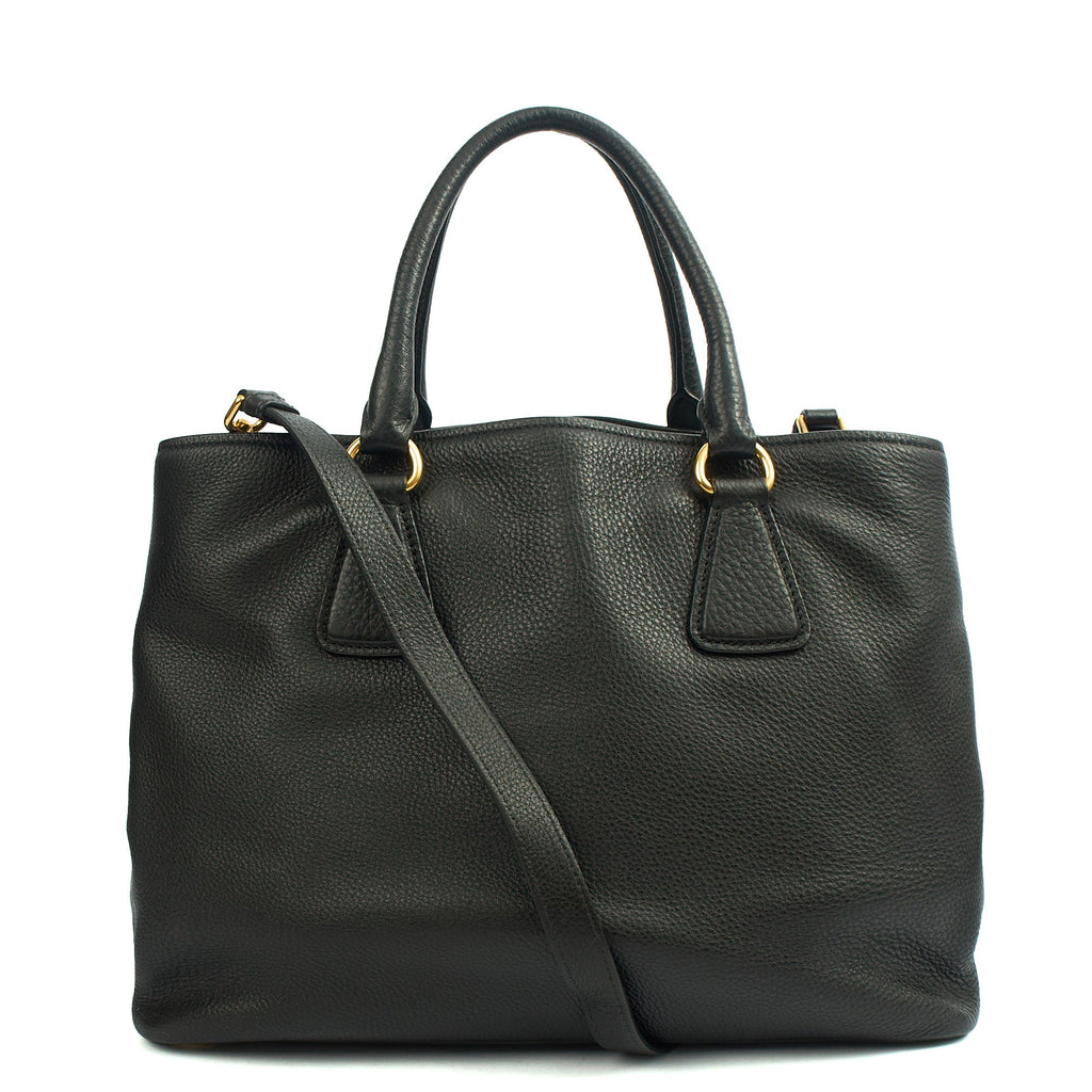 Prada Tote Vitello Daino Tote in Black, Calfskin — Back View