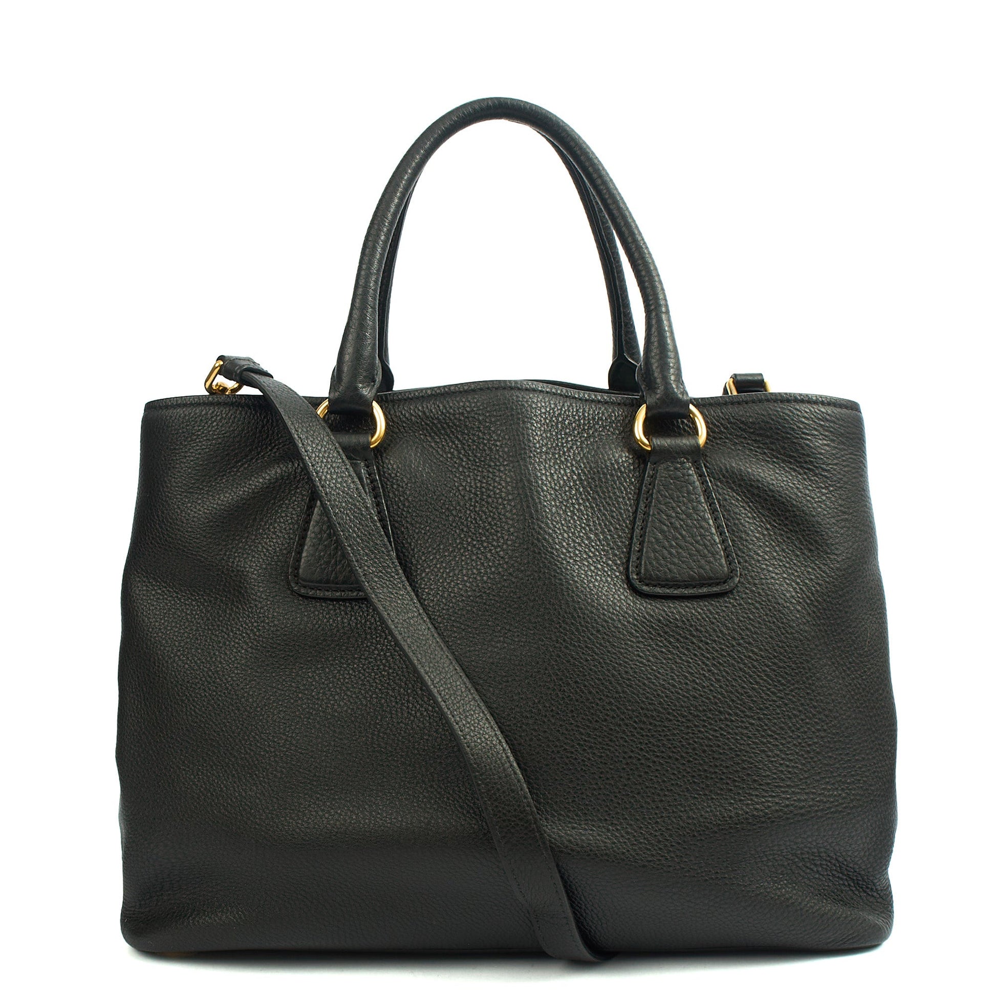 Prada Tote Vitello Daino Tote in Black, Calfskin — Back View