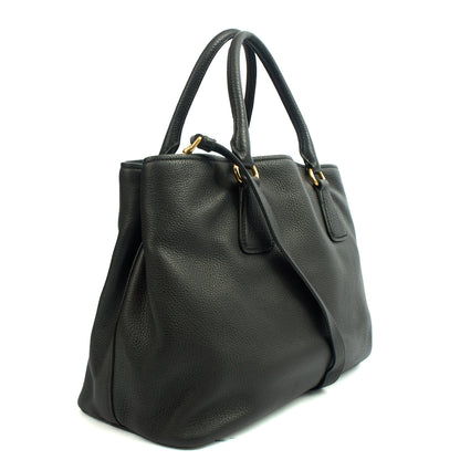 Prada Tote Vitello Daino Tote in Black, Calfskin — Side View