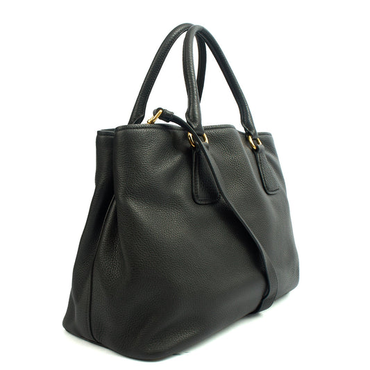 Prada Tote Vitello Daino Tote in Black, Calfskin — Side View