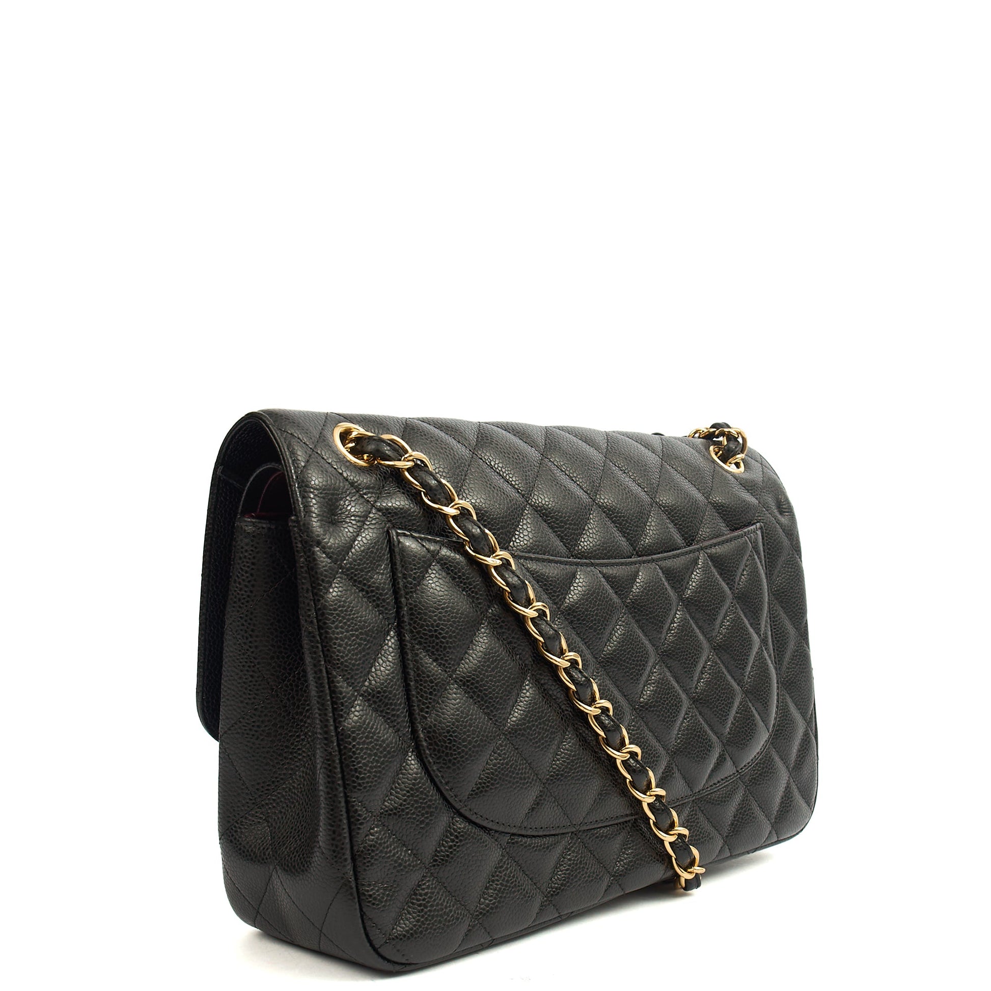 Chanel Shoulder Bag Classic Double Flap - Large in Black, Caviar Leather — Side View