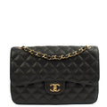 Chanel Shoulder Bag Classic Double Flap - Large in Black, Caviar Leather — Front View