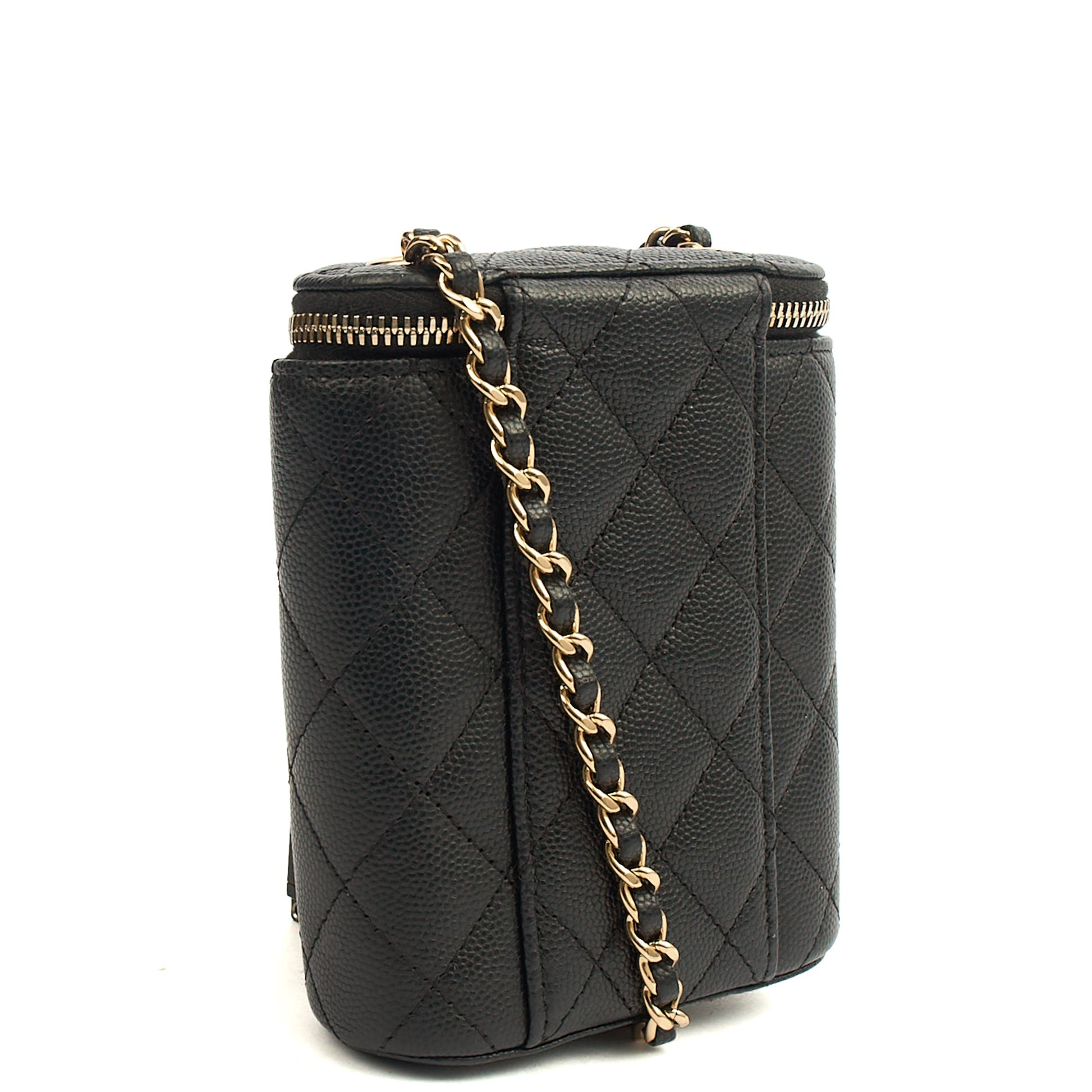 Chanel Cross Body Vanity Case - Mini in Black, Caviar Leather — Back View
