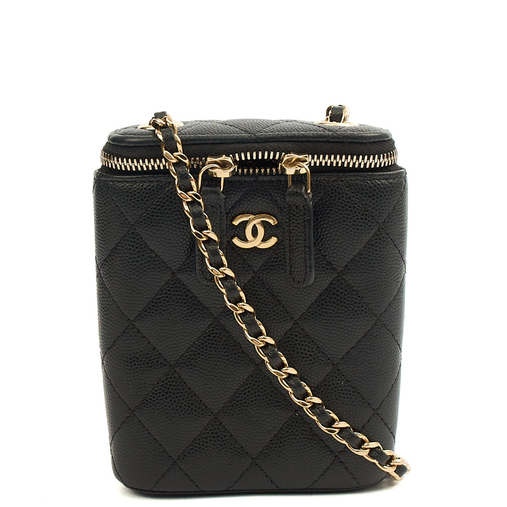 Chanel Cross Body Vanity Case - Mini in Black, Caviar Leather — Front View