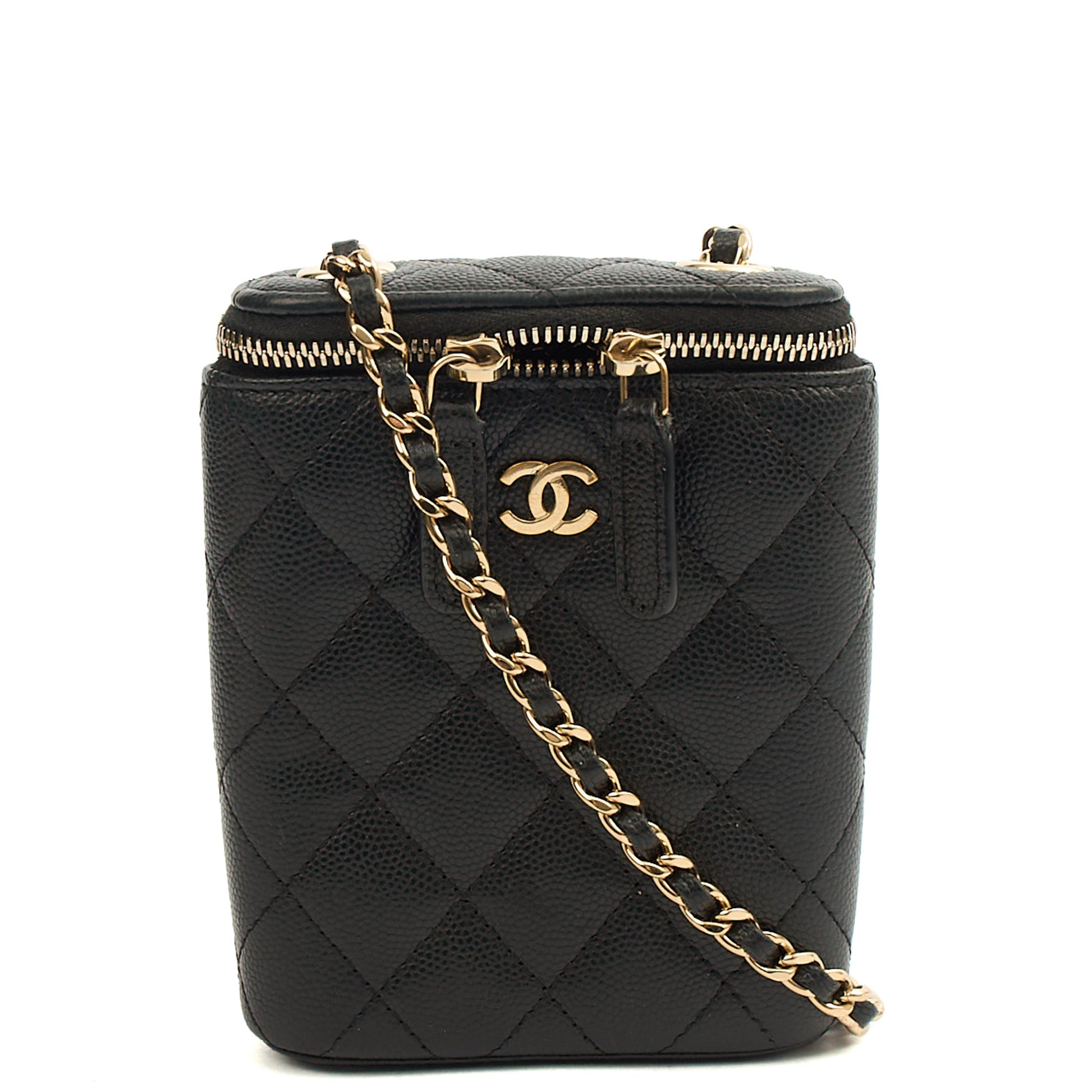 Chanel Cross Body Vanity Case - Mini in Black, Caviar Leather — Front View