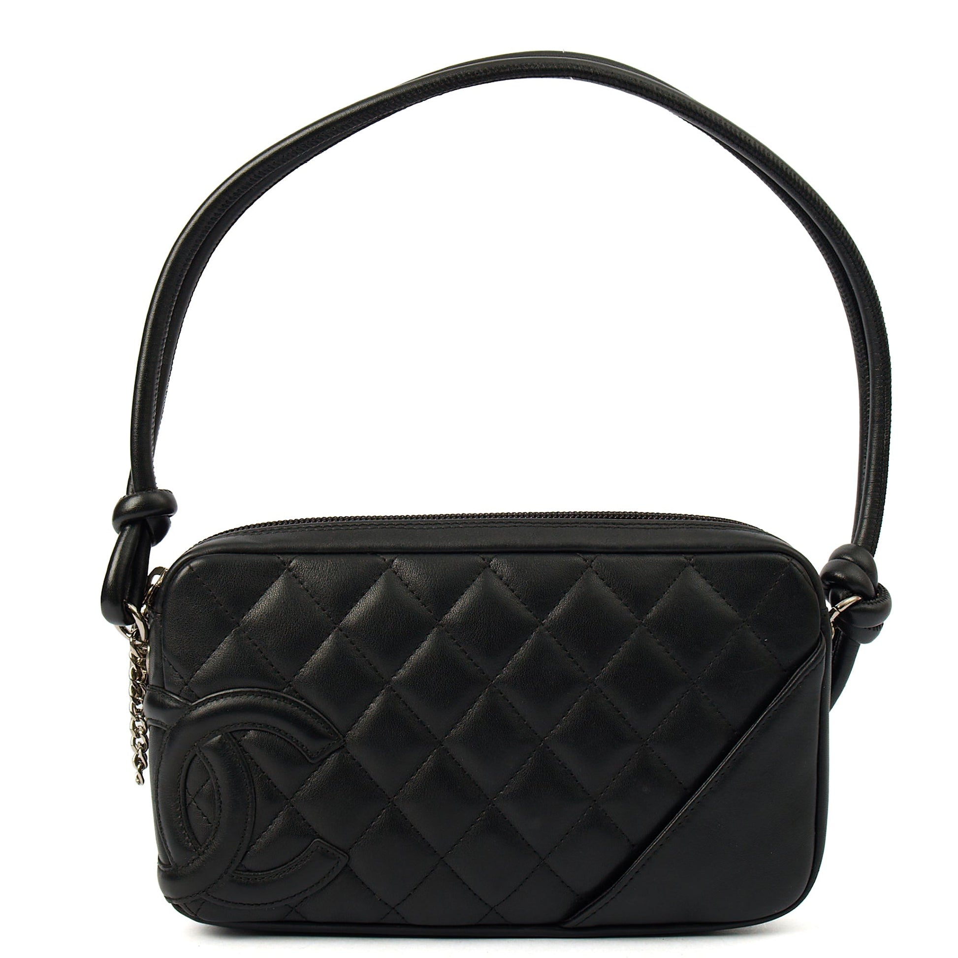 Chanel Shoulder Bag Cambon Pochette in Black, Leather — Front View