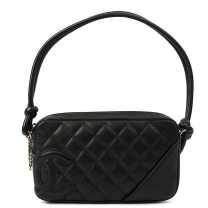 Chanel Shoulder Bag Cambon Pochette in Black, Leather — Front View