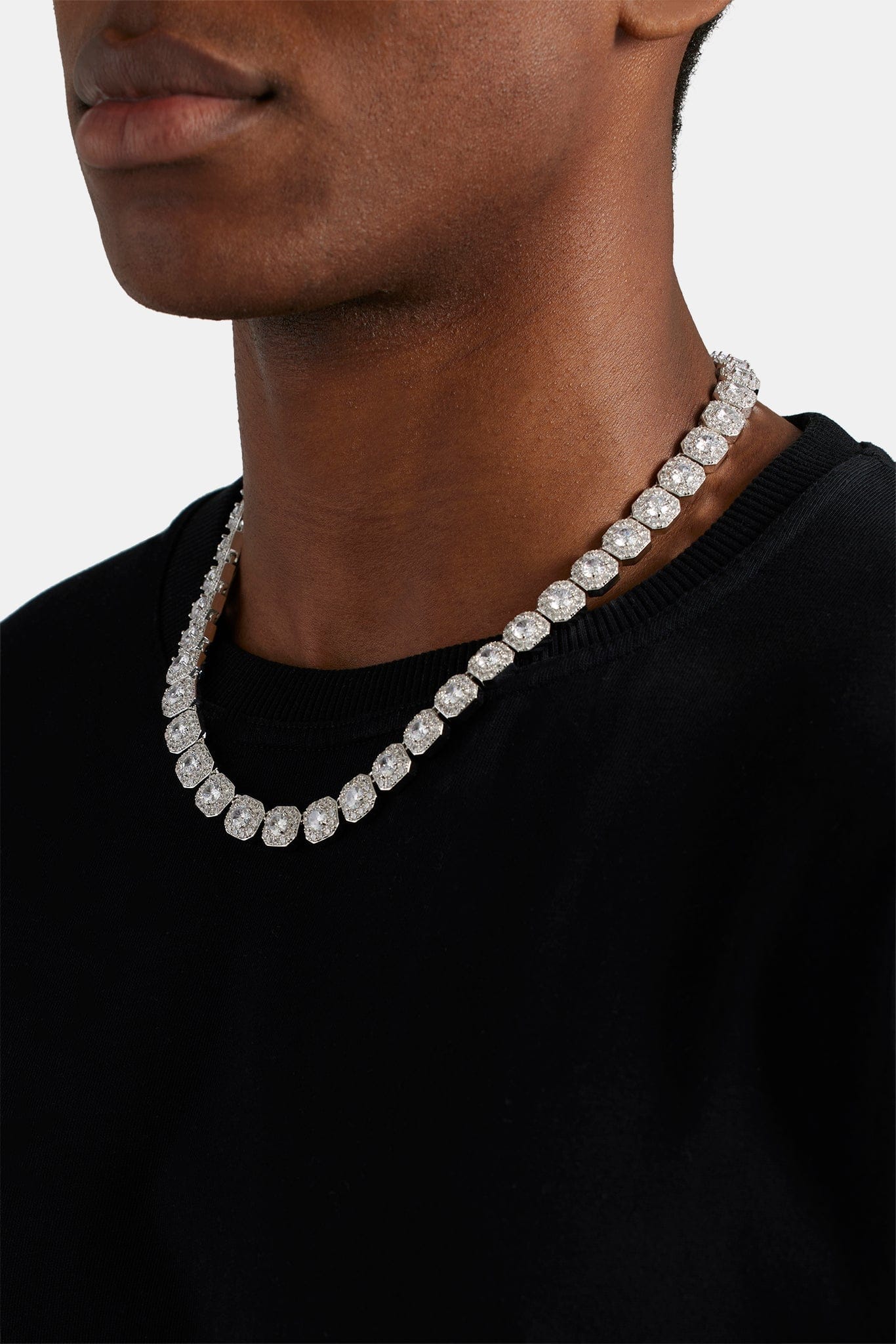 Cernucci Clustered Tennis Chain - 10mm - White — 18" — Back View