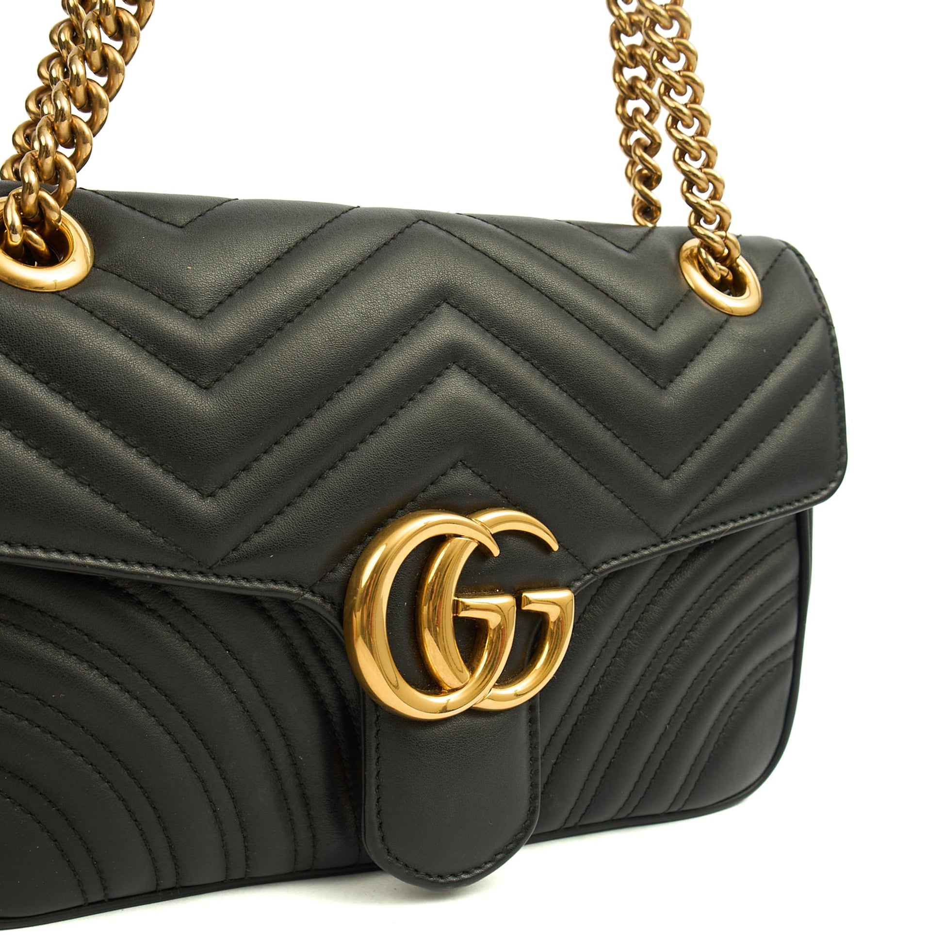 Gucci Cross Body Marmont Shoulder Flap Bag - Small in Black, Leather — Side View