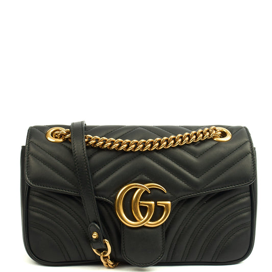 Gucci Cross Body Marmont Shoulder Flap Bag - Small in Black, Leather — Front View