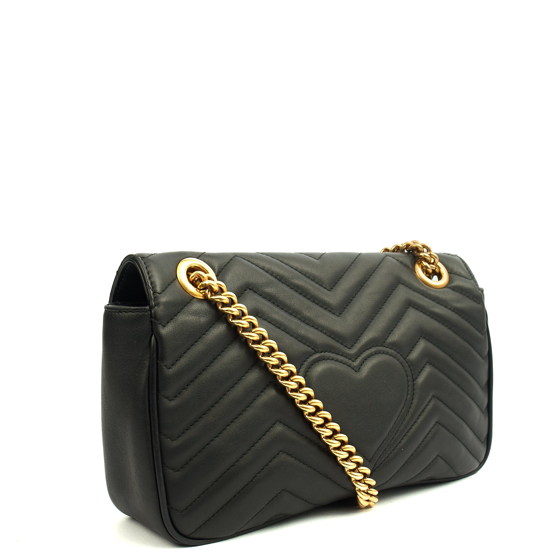 Gucci Cross Body Marmont Shoulder Flap Bag - Small in Black, Leather — Back View