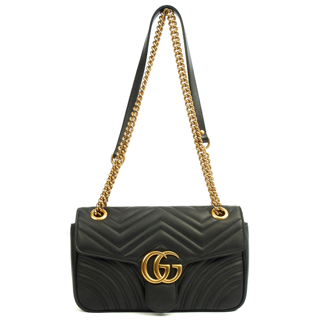 Gucci Cross Body Marmont Shoulder Flap Bag - Small in Black, Leather — Lifestyle View