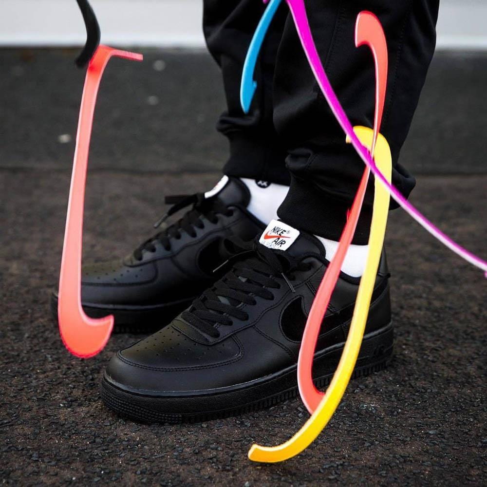 Nike Air Force 1 07 QS Velcro Black Swoosh Pack — UK 3 | EU 35.5 | US 3.5 — Lifestyle View