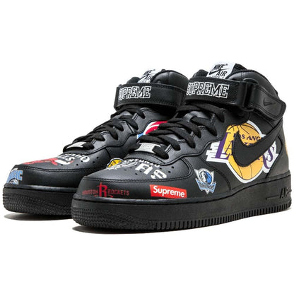 Supreme x NBA x Air Force 1 Mid 07 'Black' — UK 3 | EU 35.5 | US 3.5 — Side View