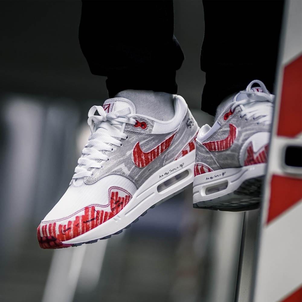 Nike Air Max 1 Tinker 'Sketch To Shelf - University Red' — UK 3 | EU 35.5 | US 3.5 — Lifestyle View