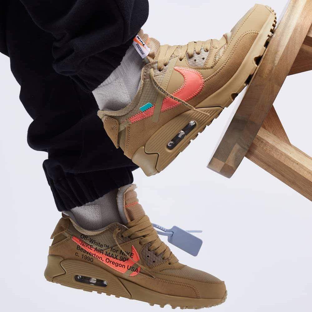 Off-White x Nike Air Max 90 Desert Ore — 3 UK | 35.5 EU — Lifestyle View