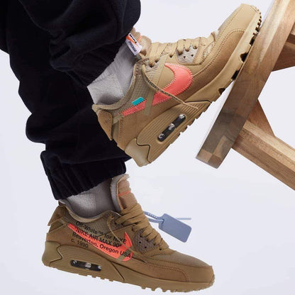 Off-White x Nike Air Max 90 Desert Ore — 3 UK | 35.5 EU — Lifestyle View