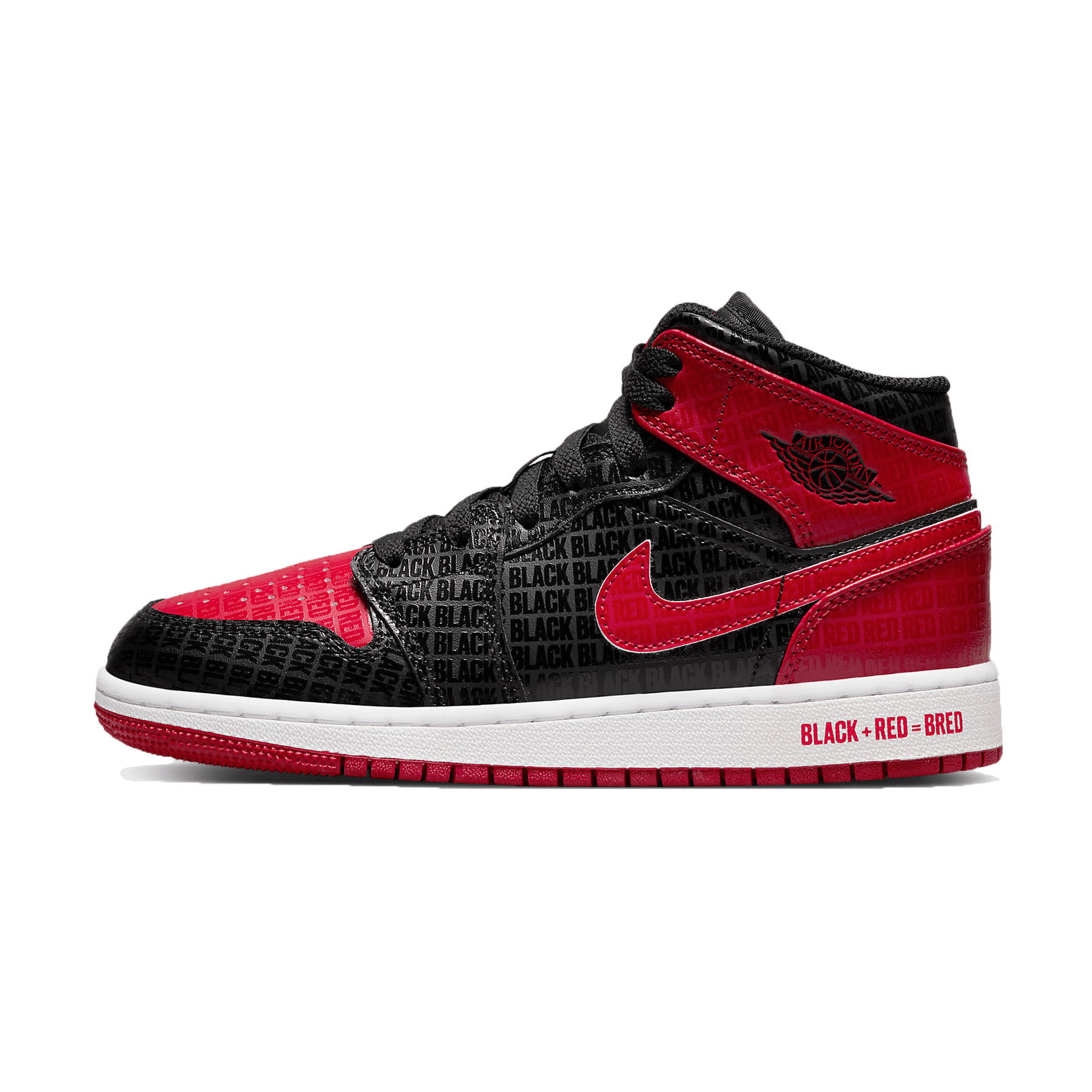 Air Jordan 1 Mid SS GS 'Black + Red = Bred' — UK 13.5 | EU 32 | US 1Y — Front View