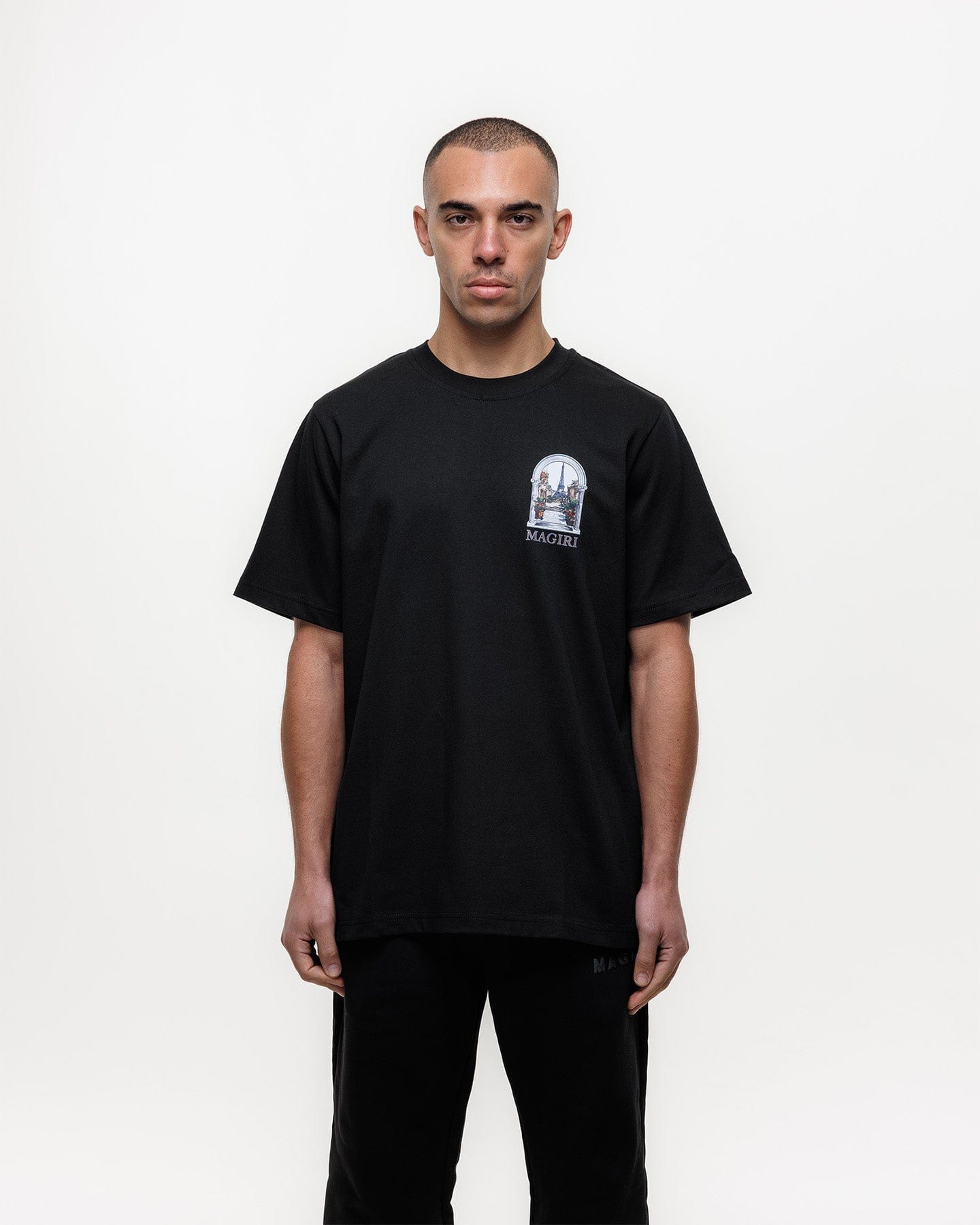 Magiri Archway Printed T-Shirt 'Black' — Black — Size S — Top View
