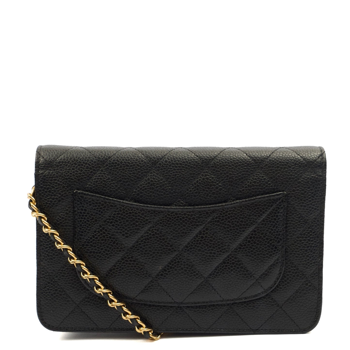 Chanel Cross Body Wallet on Chain in Black, Caviar Leather — Back View