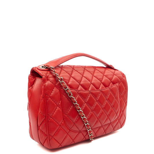 Chanel Shoulder Bag Carry Around Flap Bag in Red, Calfskin Leather — Side View